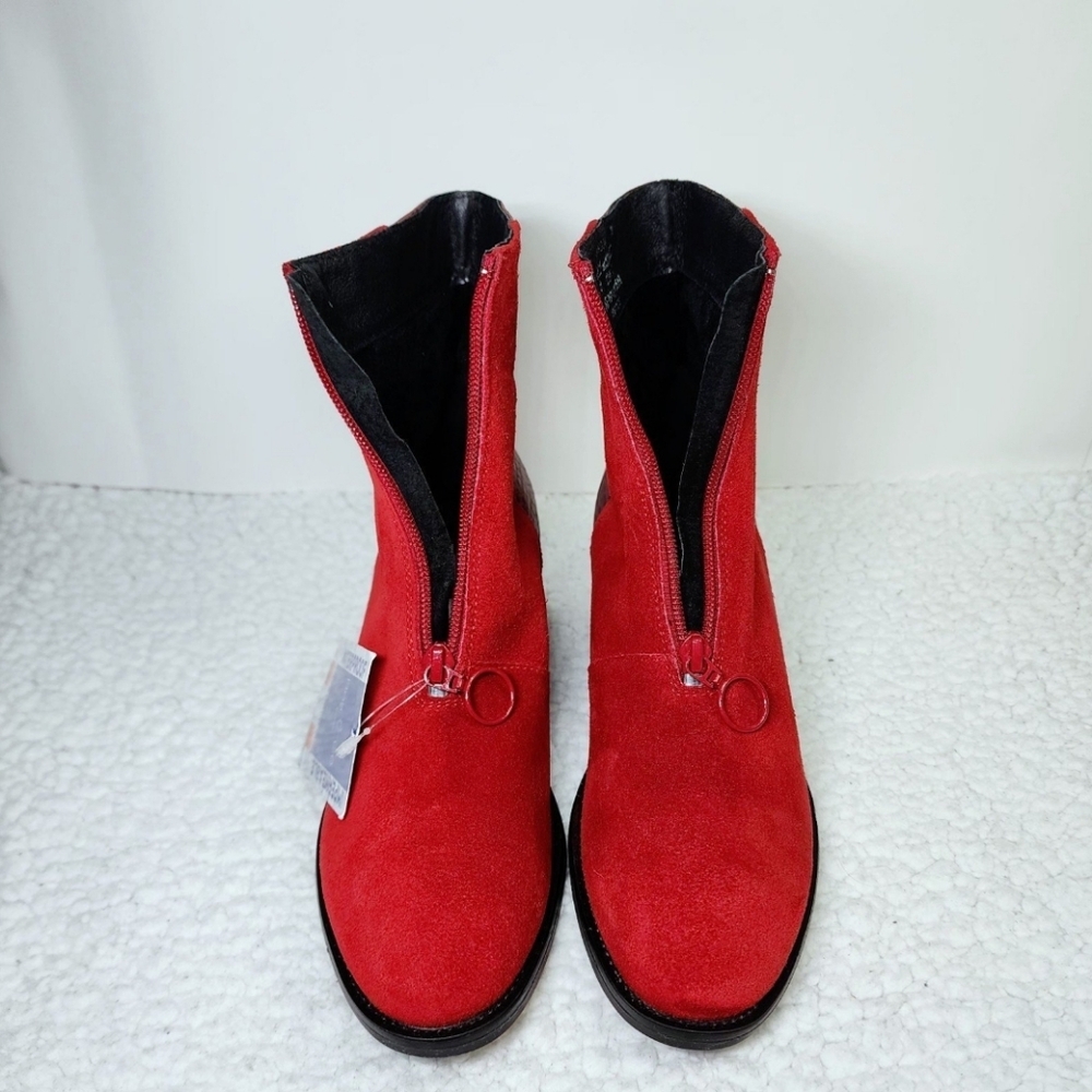Bos. & Co. Women's Jordon Leather Suede Croco Print Block Heel Bootie - Picture 3 of 6